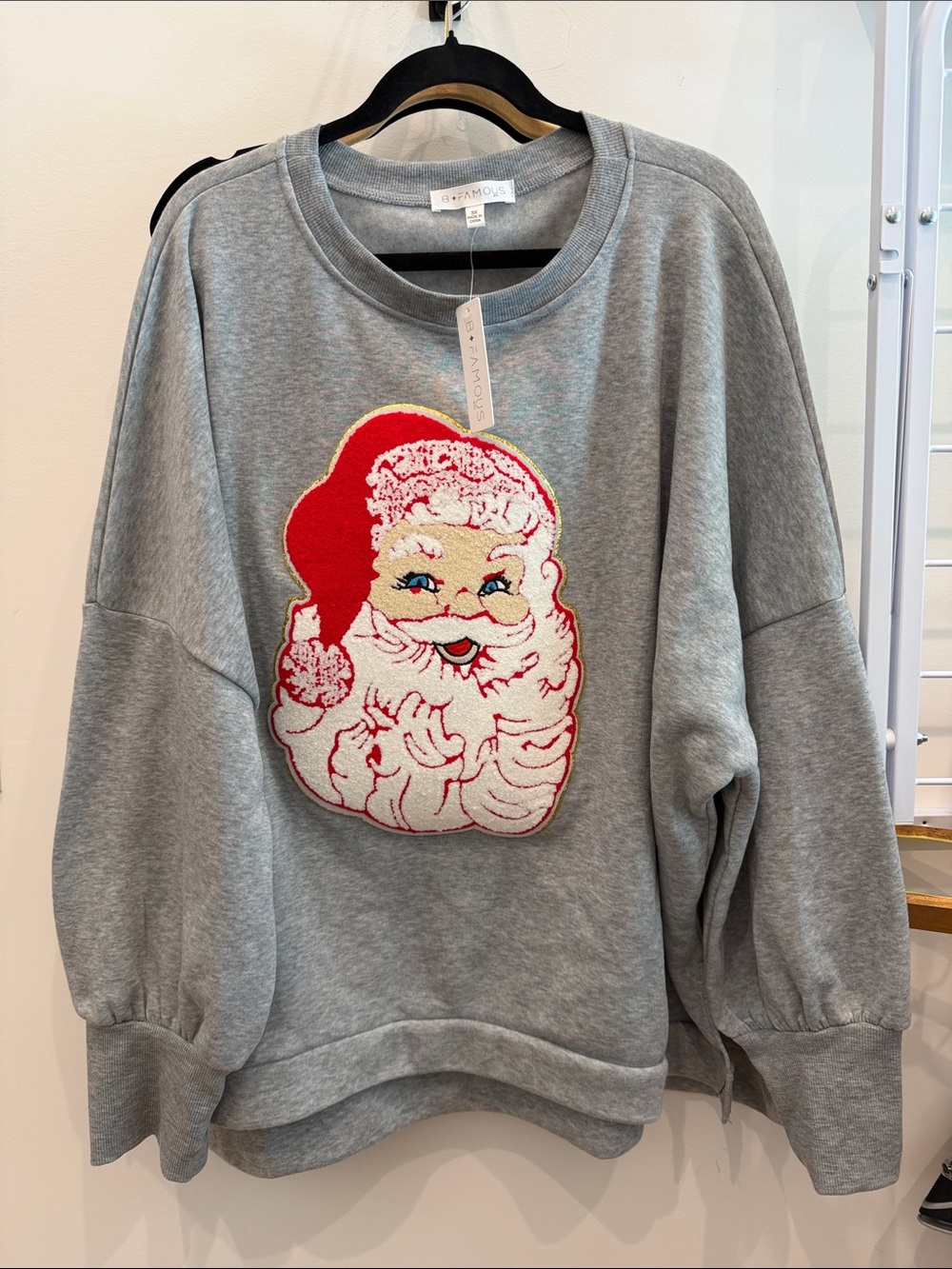 Gray Chenille Santa Graphic Sweatshirt - Women’s Cozy Holiday Pullover -3X NWT